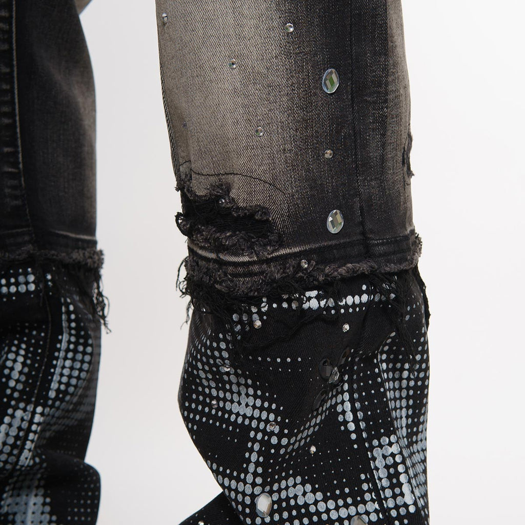 Rhinestone embellished denim pant