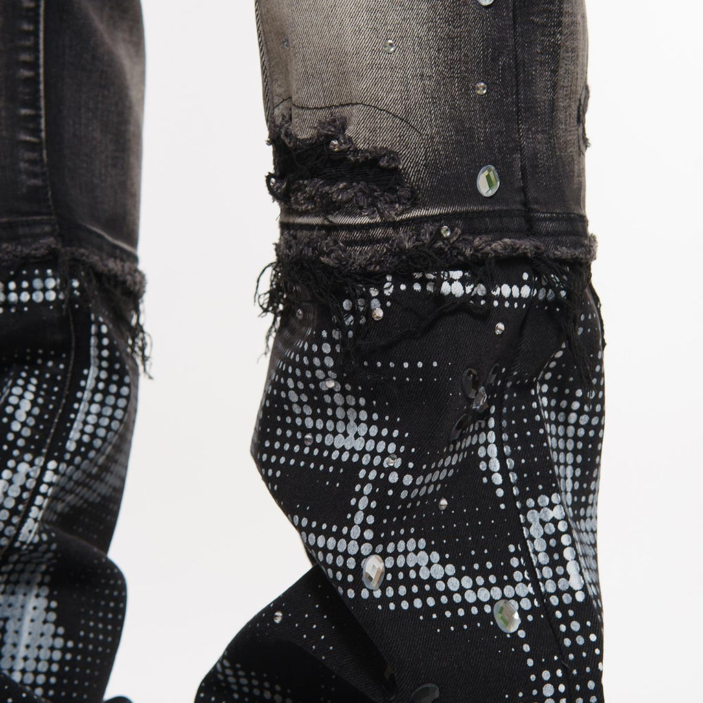 Rhinestone embellished denim pant
