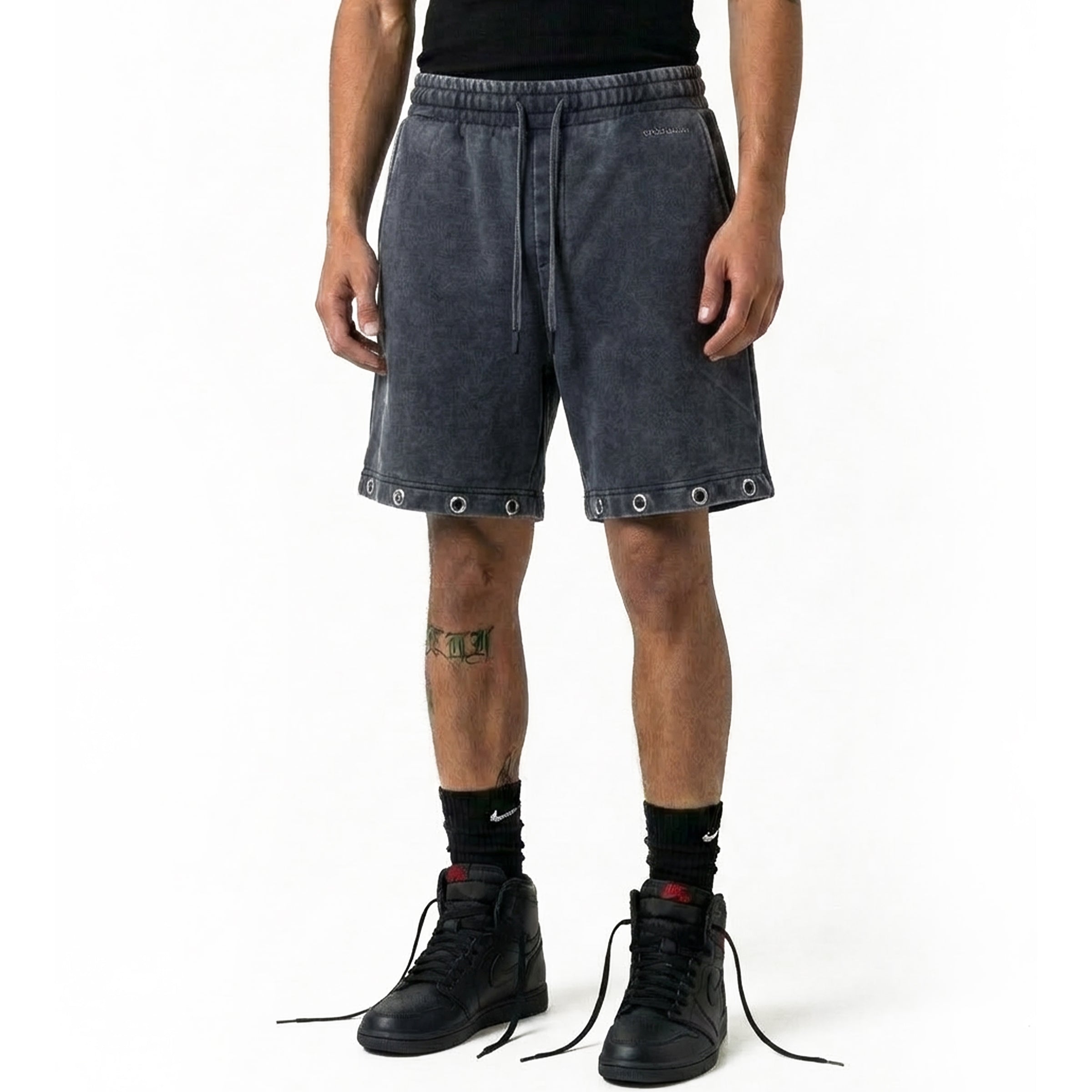 Drawstring printed washed shorts