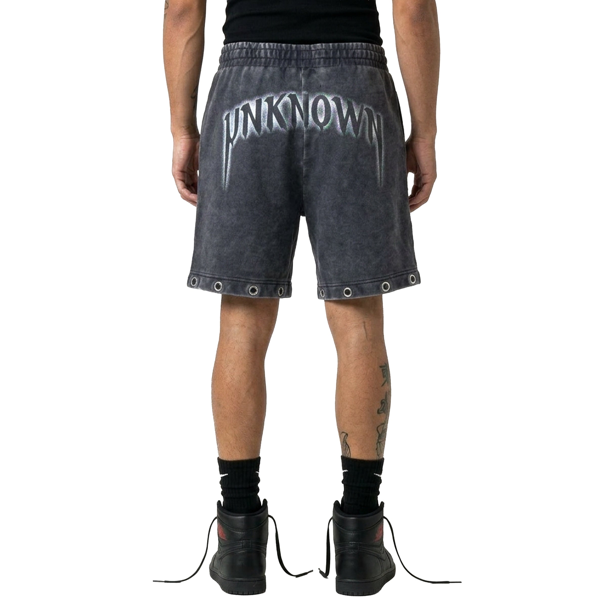 Drawstring printed washed shorts