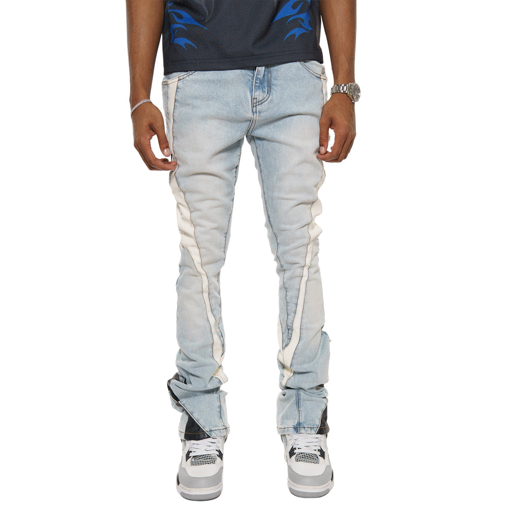 Stack denim w/ leather cut & sew details