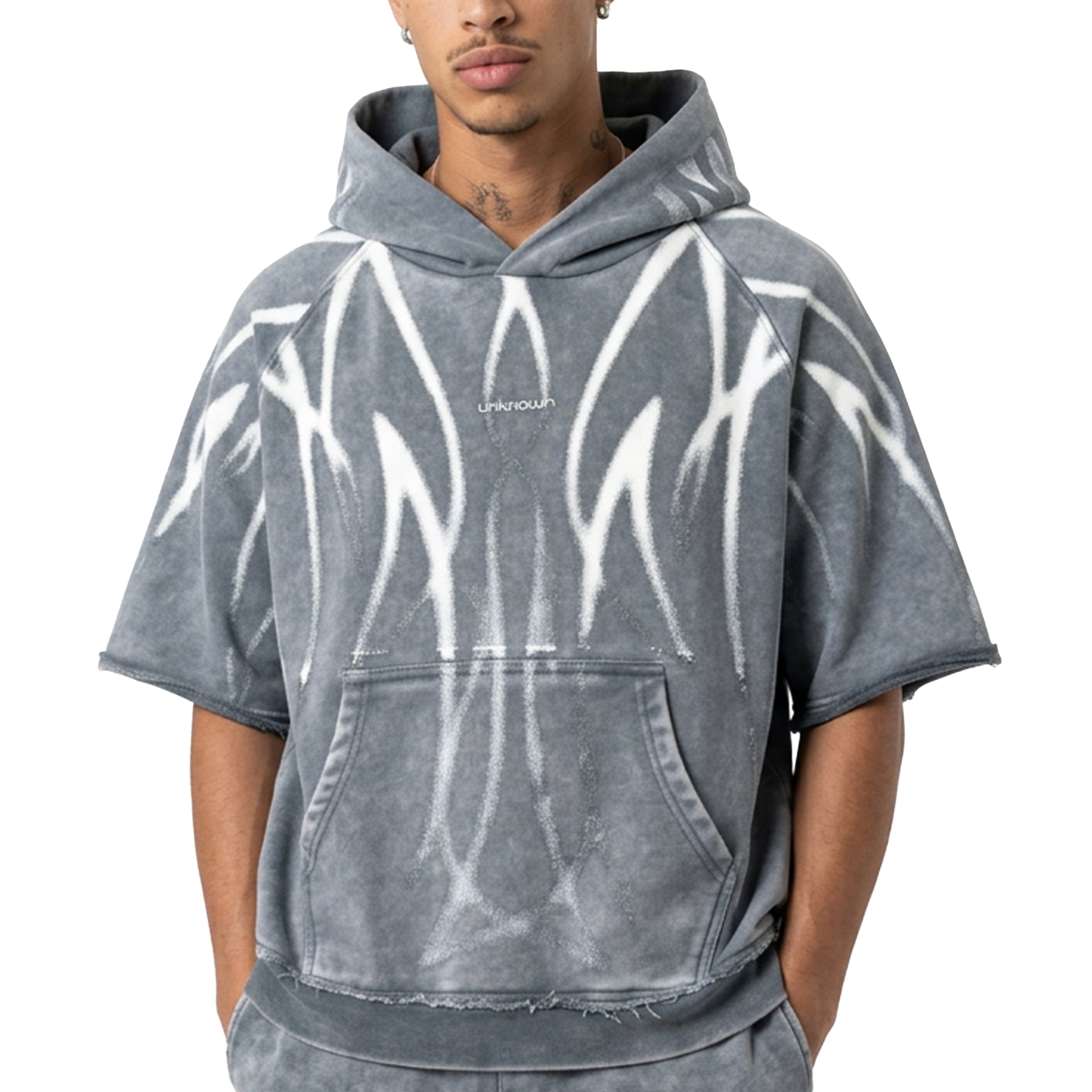 Short sleeve printed hoodie