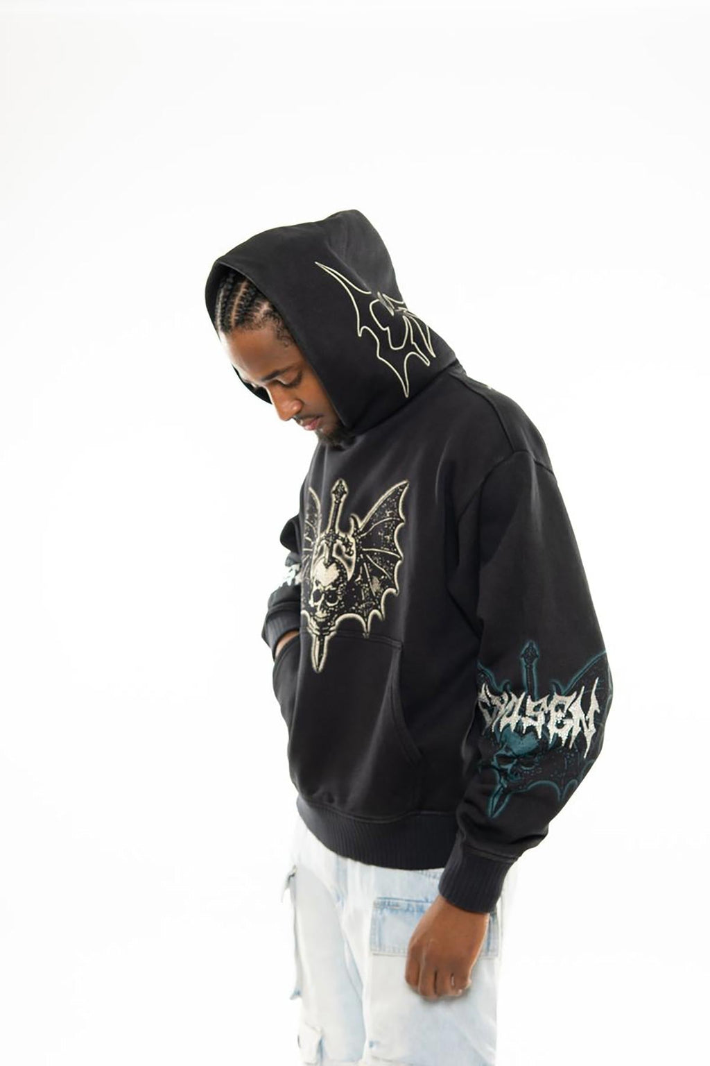 Sword in skull oversized pull-over hoodie