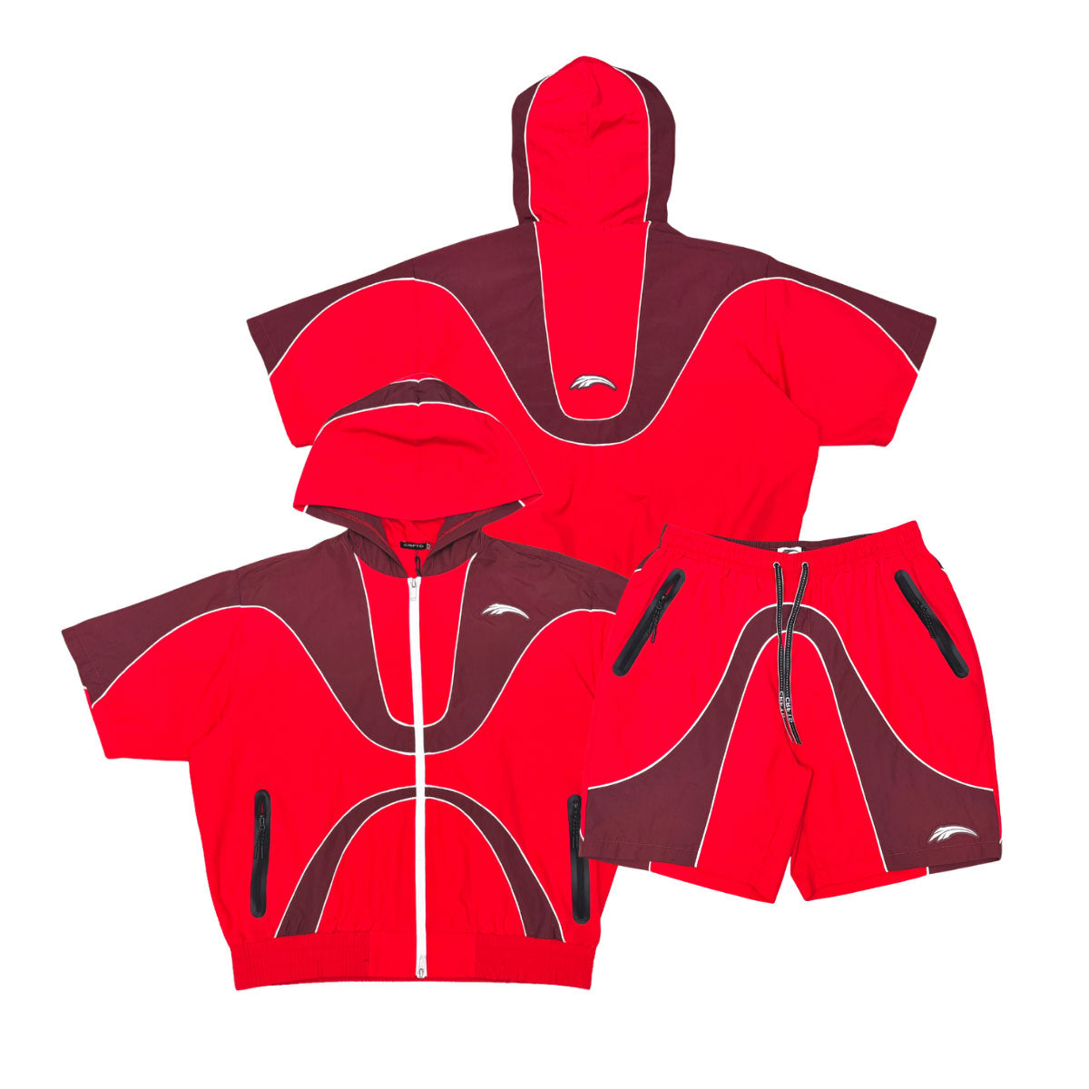 Wave hooded nylon short set