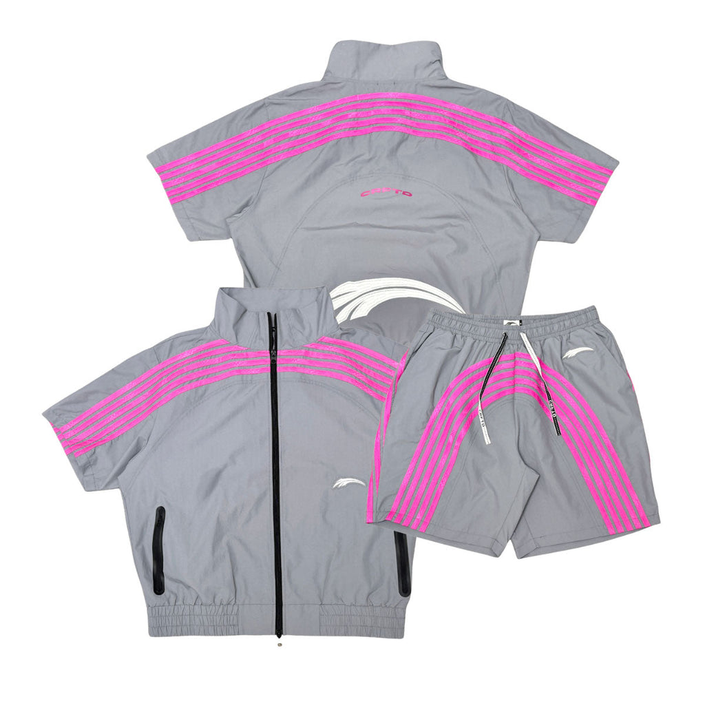 5 stripe nylon short set