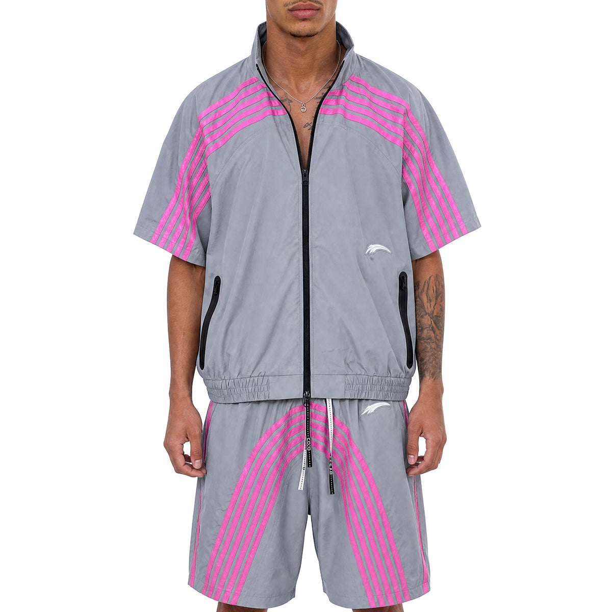 5 stripe nylon short set