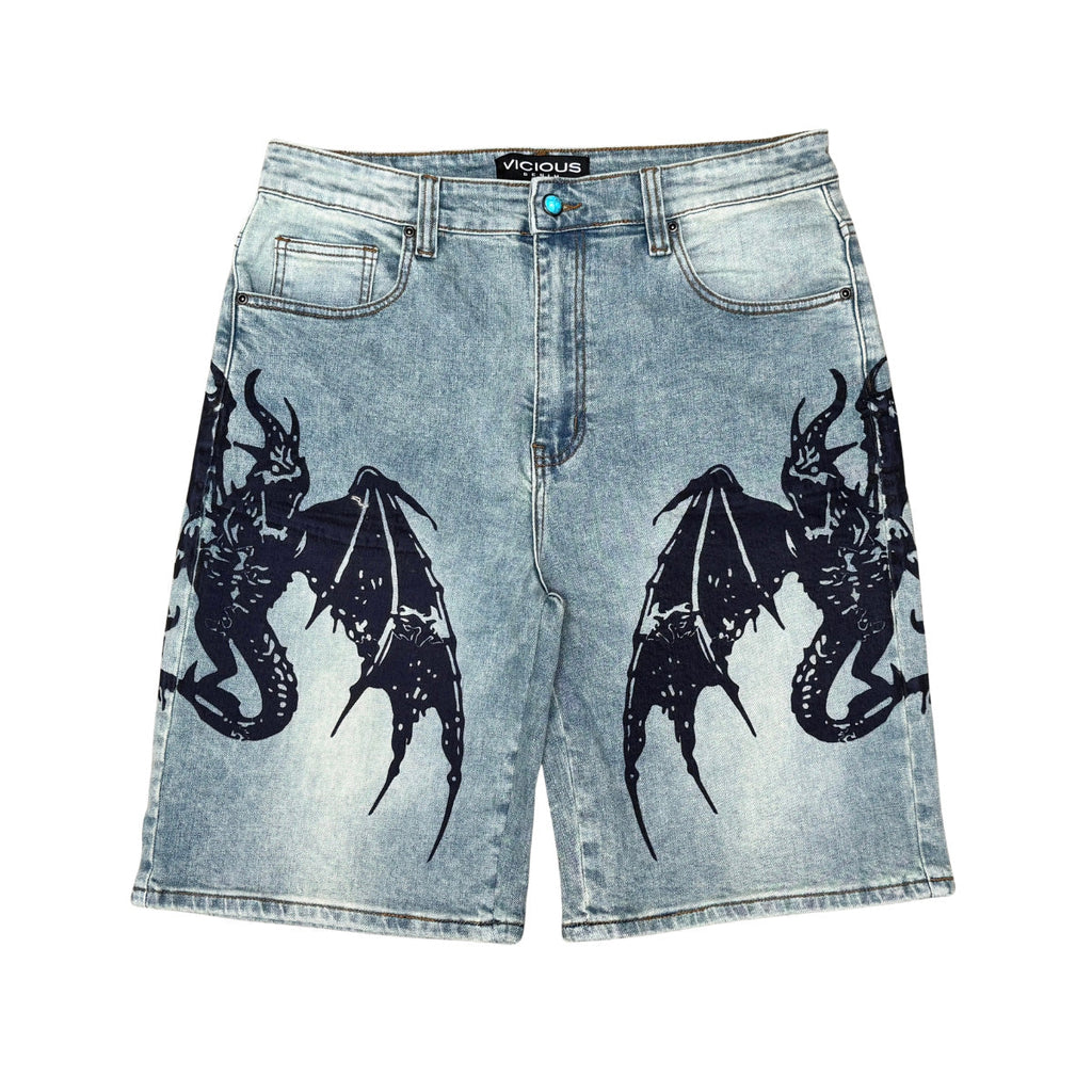 Dragon crest denim shorts