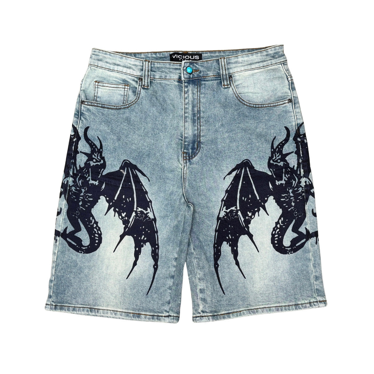 Dragon crest denim shorts