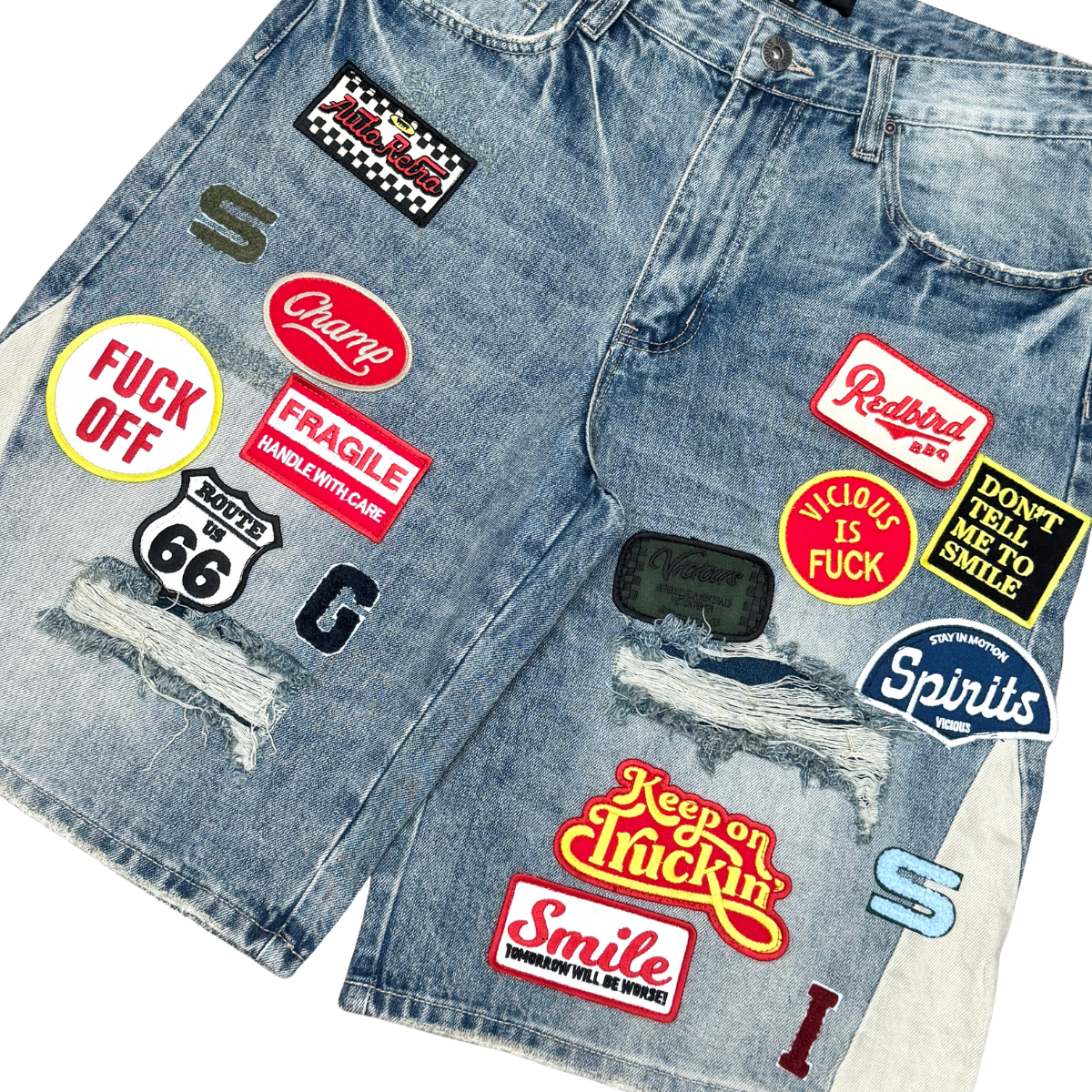 Denim patch  shorts